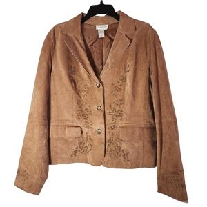 Coldwater Creek Embroidered Suede Leather Blazer